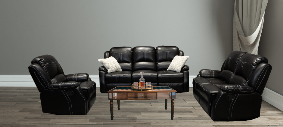 Lorraine Bel-Aire Deluxe 3 Piece Ebony Reclining Sofa Set by American Home Line